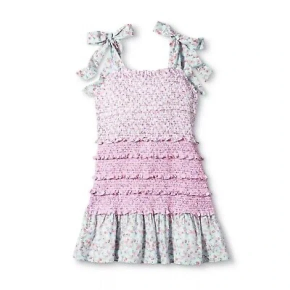 LOVESHACKFANCY x TARGET Adeline Smocked Ruffled Floral Tie Strap Mini Dress - Picture 3 of 9